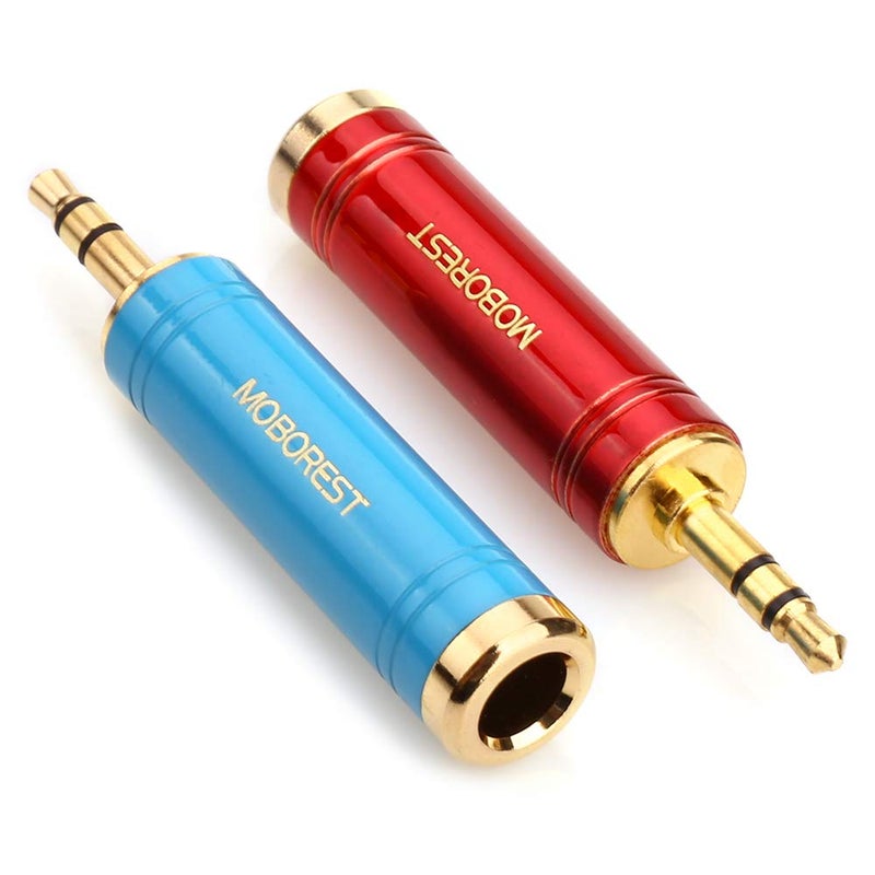MOBOREST 3.5mm Male to 6.35mm Female Stereo Pure Copper Adapter, 1/8 Inch Plug to 1/4 Inch Jack Stereo Adapter, Can be Used Conversion Headphone adapte, amp adapte, Fashion 1Red+1Blue - Image 1